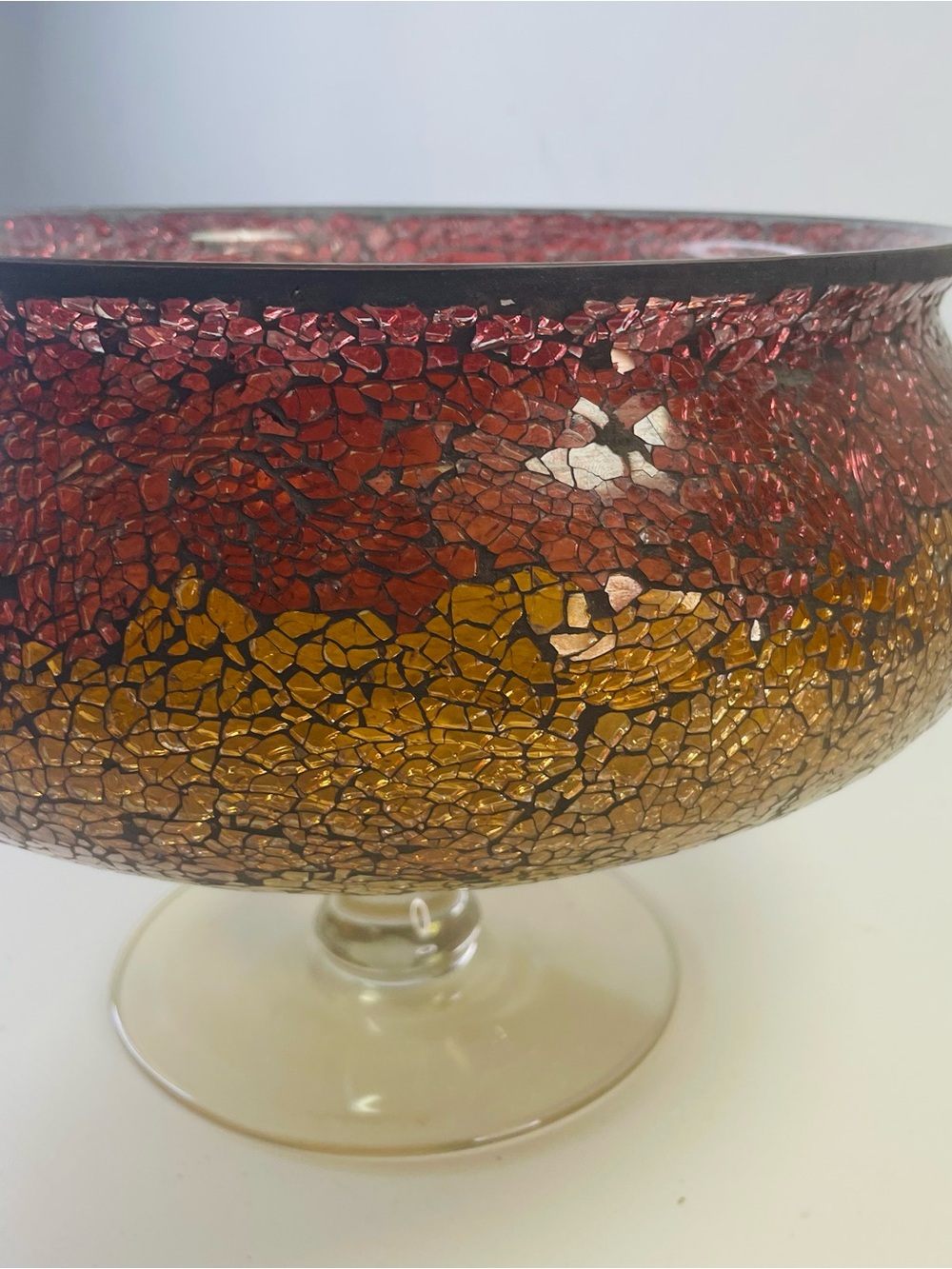PartyLite Red and Gold Mosaic Glass Pedestal Bowl